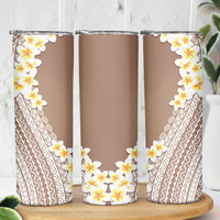 Tahiti Plumeria Tribal Pattern Skinny Tumbler Wave Style Brown LT05 - Polynesian Pride