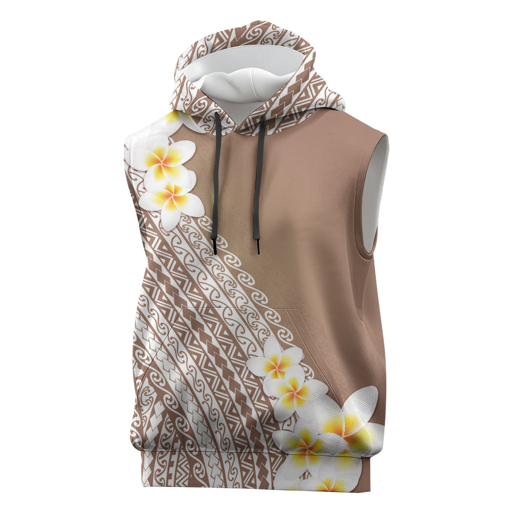 Tahiti Plumeria Tribal Pattern Sleeveless Hoodie Wave Style Brown LT05 Brown - Polynesian Pride