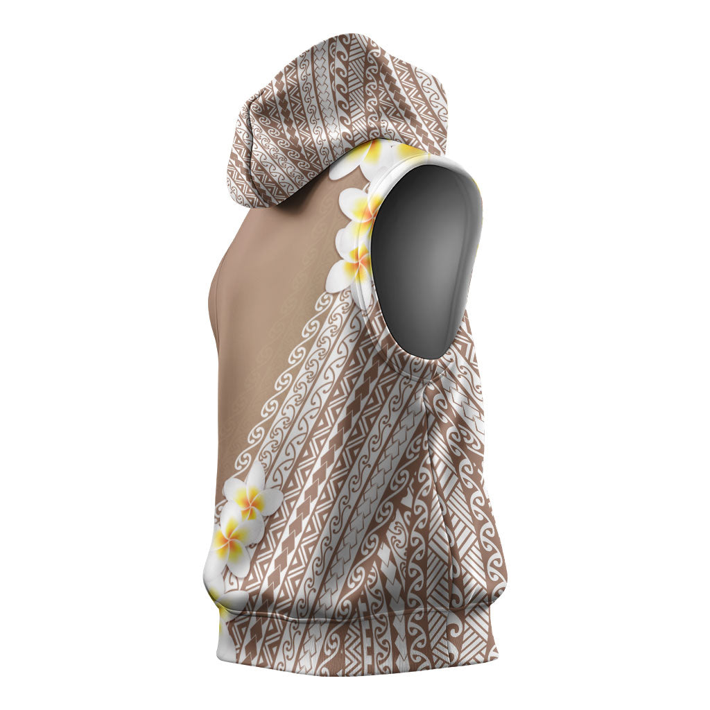 Tahiti Plumeria Tribal Pattern Sleeveless Hoodie Wave Style Brown LT05 - Polynesian Pride