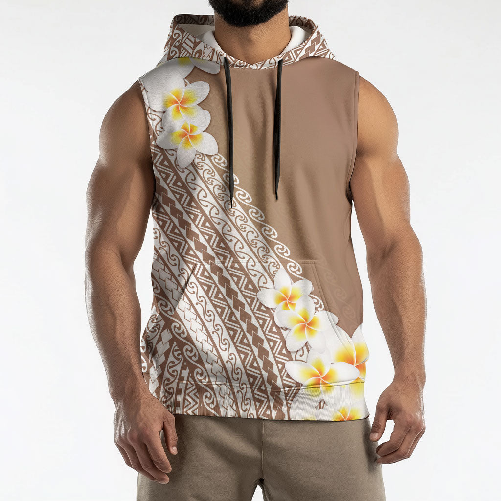 Tahiti Plumeria Tribal Pattern Sleeveless Hoodie Wave Style Brown LT05 - Polynesian Pride