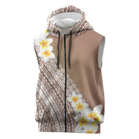 Tahiti Plumeria Tribal Pattern Sleeveless Zip Hoodie Wave Style Brown LT05 Brown - Polynesian Pride
