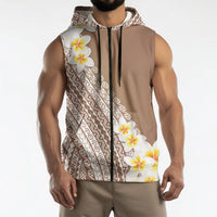 Tahiti Plumeria Tribal Pattern Sleeveless Zip Hoodie Wave Style Brown LT05 - Polynesian Pride
