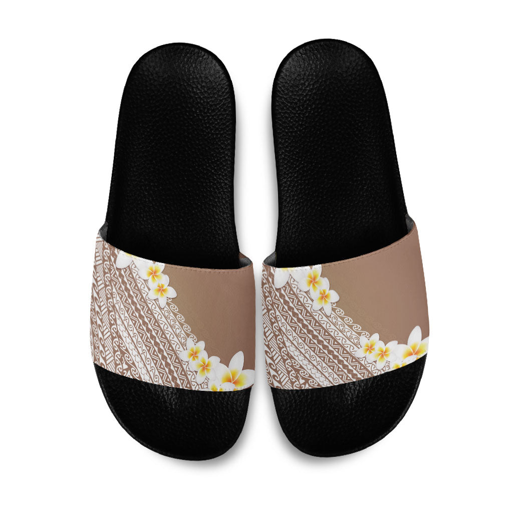 Tahiti Plumeria Tribal Pattern Slide Sandals Wave Style Brown LT05 Brown - Polynesian Pride