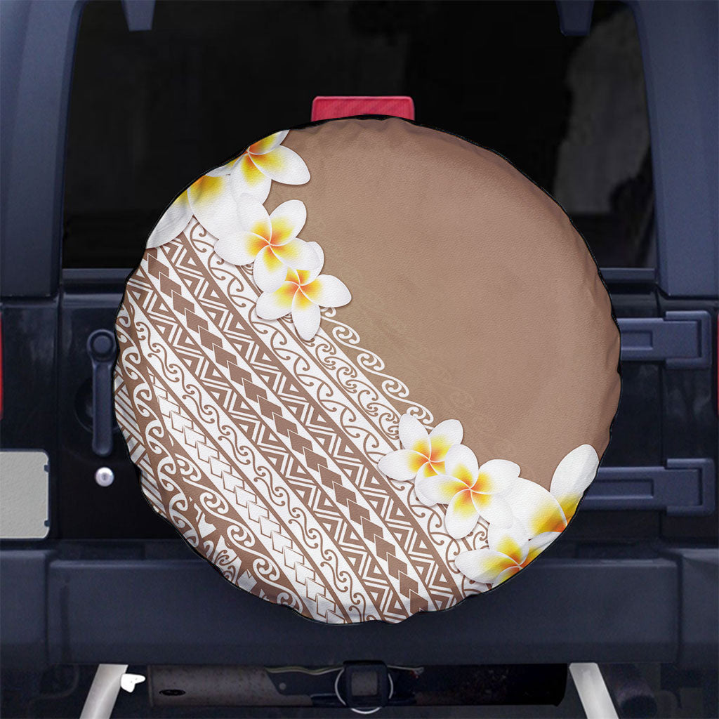 Tahiti Plumeria Tribal Pattern Spare Tire Cover Wave Style Brown LT05 No hole Brown - Polynesian Pride