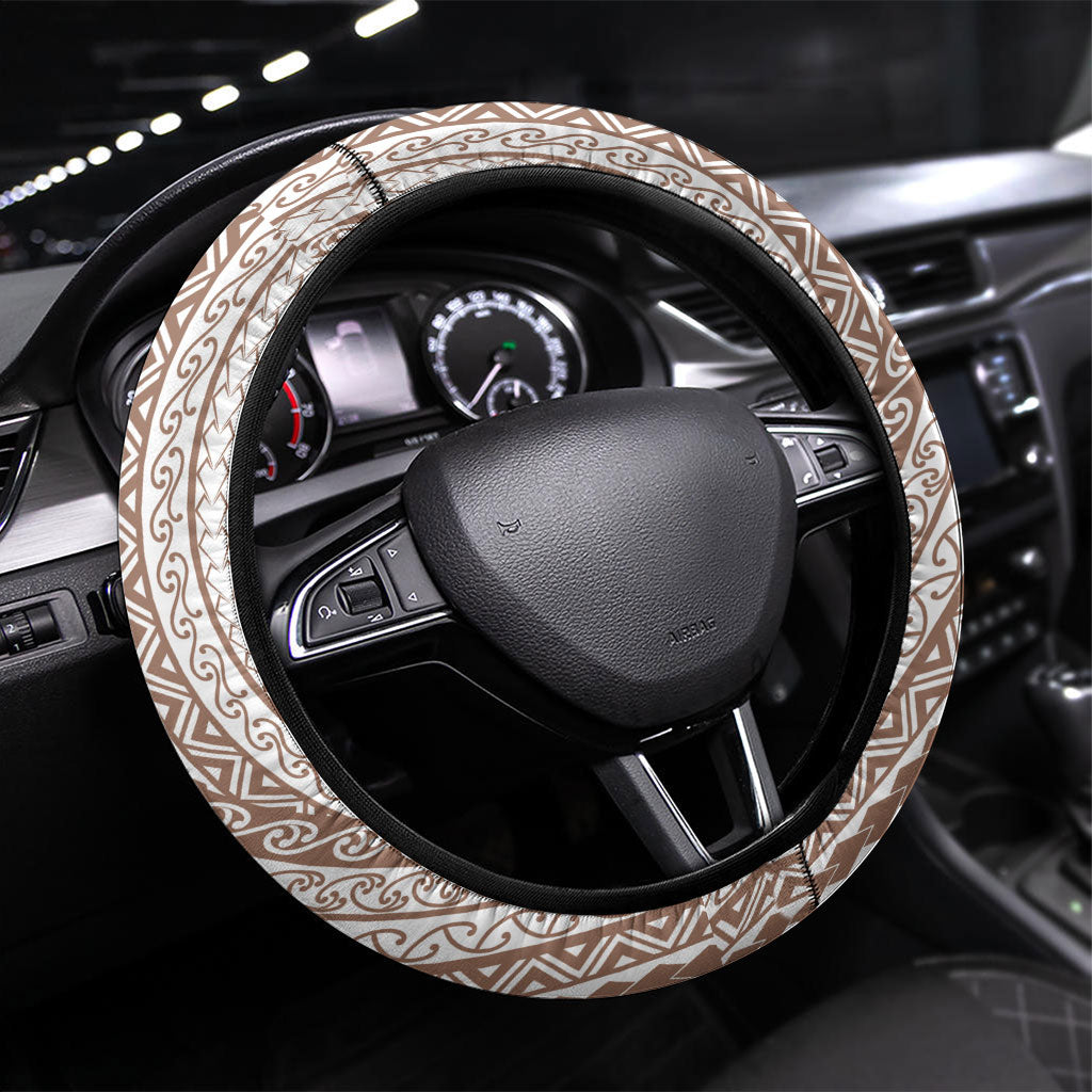 Tahiti Plumeria Tribal Pattern Steering Wheel Cover Wave Style Brown LT05 Universal Fit Brown - Polynesian Pride
