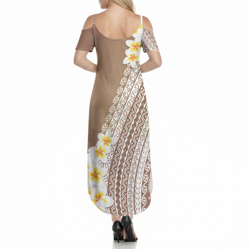 Tahiti Plumeria Tribal Pattern Summer Maxi Dress Wave Style Brown LT05 - Polynesian Pride