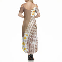 Tahiti Plumeria Tribal Pattern Summer Maxi Dress Wave Style Brown LT05 - Polynesian Pride