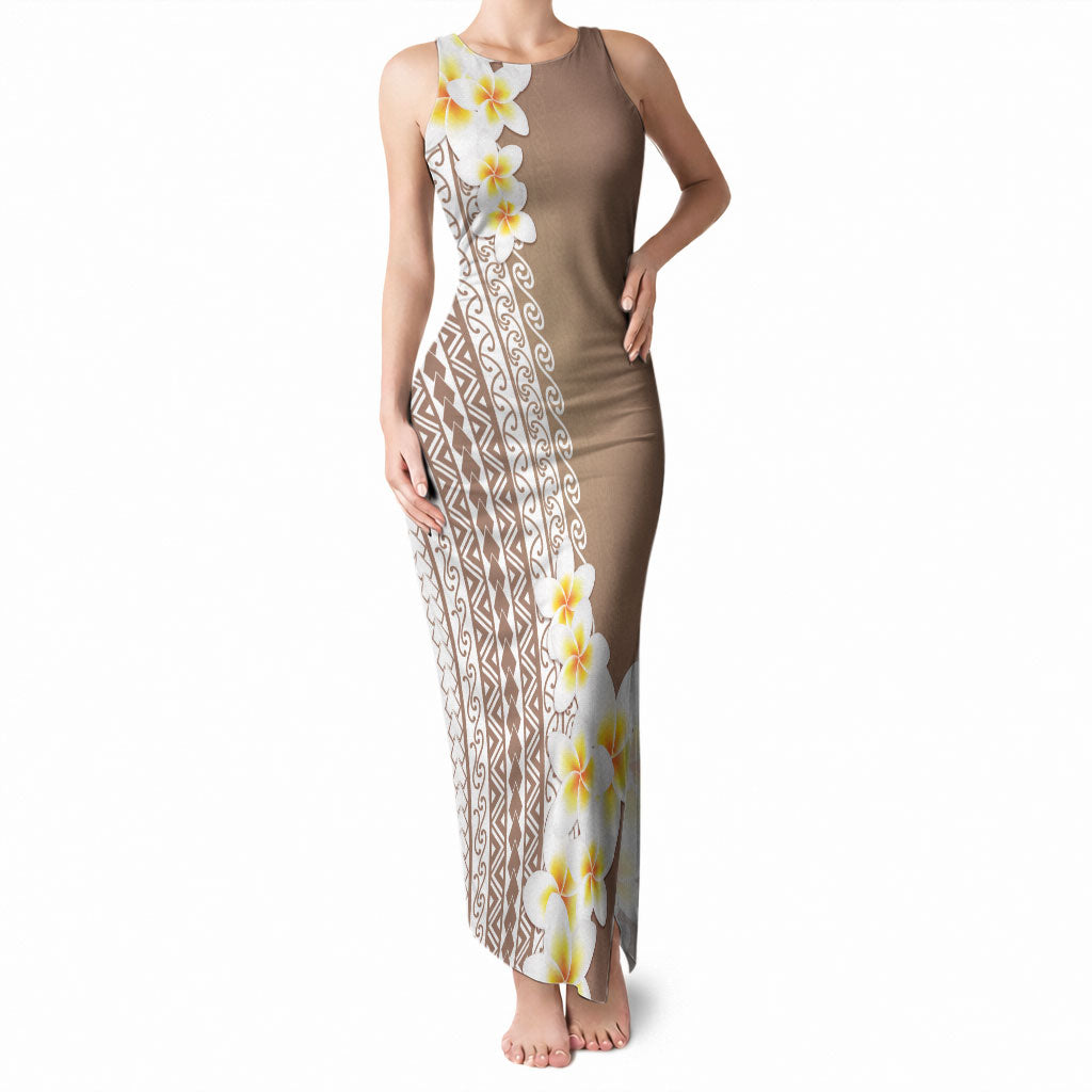 Tahiti Plumeria Tribal Pattern Tank Maxi Dress Wave Style Brown LT05 Women Brown - Polynesian Pride