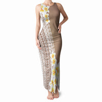 Tahiti Plumeria Tribal Pattern Tank Maxi Dress Wave Style Brown LT05 Women Brown - Polynesian Pride