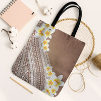 Tahiti Plumeria Tribal Pattern Tote Bag Wave Style Brown LT05 Black Strap One Size Brown - Polynesian Pride