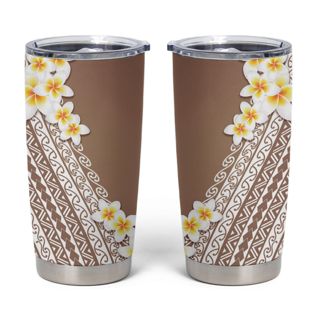 Tahiti Plumeria Tribal Pattern Tumbler Cup Wave Style Brown LT05 Brown - Polynesian Pride