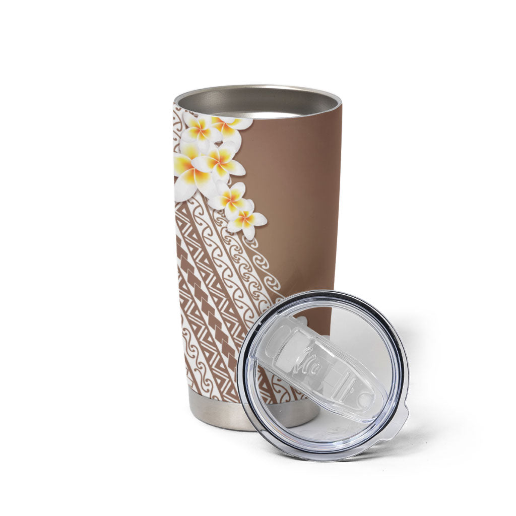 Tahiti Plumeria Tribal Pattern Tumbler Cup Wave Style Brown LT05 - Polynesian Pride