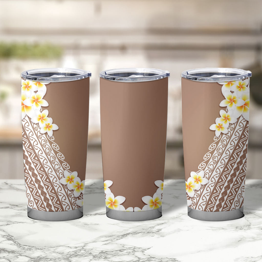 Tahiti Plumeria Tribal Pattern Tumbler Cup Wave Style Brown LT05 - Polynesian Pride