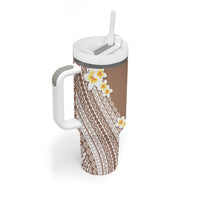 Tahiti Plumeria Tribal Pattern Tumbler With Handle Wave Style Brown LT05 - Polynesian Pride