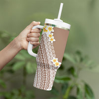 Tahiti Plumeria Tribal Pattern Tumbler With Handle Wave Style Brown LT05 - Polynesian Pride