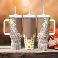 Tahiti Plumeria Tribal Pattern Tumbler With Handle Wave Style Brown LT05 - Polynesian Pride