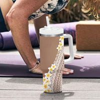 Tahiti Plumeria Tribal Pattern Tumbler With Handle Wave Style Brown LT05 - Polynesian Pride
