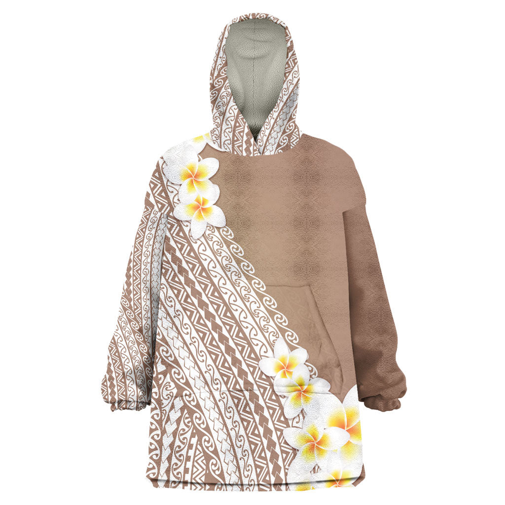 Tahiti Plumeria Tribal Pattern Wearable Blanket Hoodie Wave Style Brown LT05 One Size Brown - Polynesian Pride