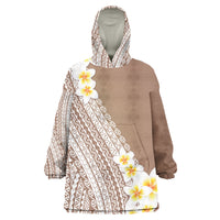 Tahiti Plumeria Tribal Pattern Wearable Blanket Hoodie Wave Style Brown LT05 One Size Brown - Polynesian Pride