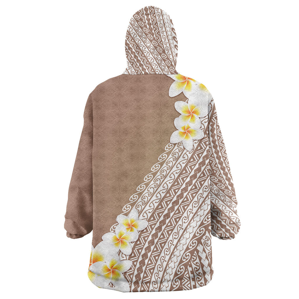 Tahiti Plumeria Tribal Pattern Wearable Blanket Hoodie Wave Style Brown LT05 - Polynesian Pride