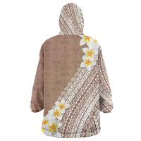 Tahiti Plumeria Tribal Pattern Wearable Blanket Hoodie Wave Style Brown LT05 - Polynesian Pride