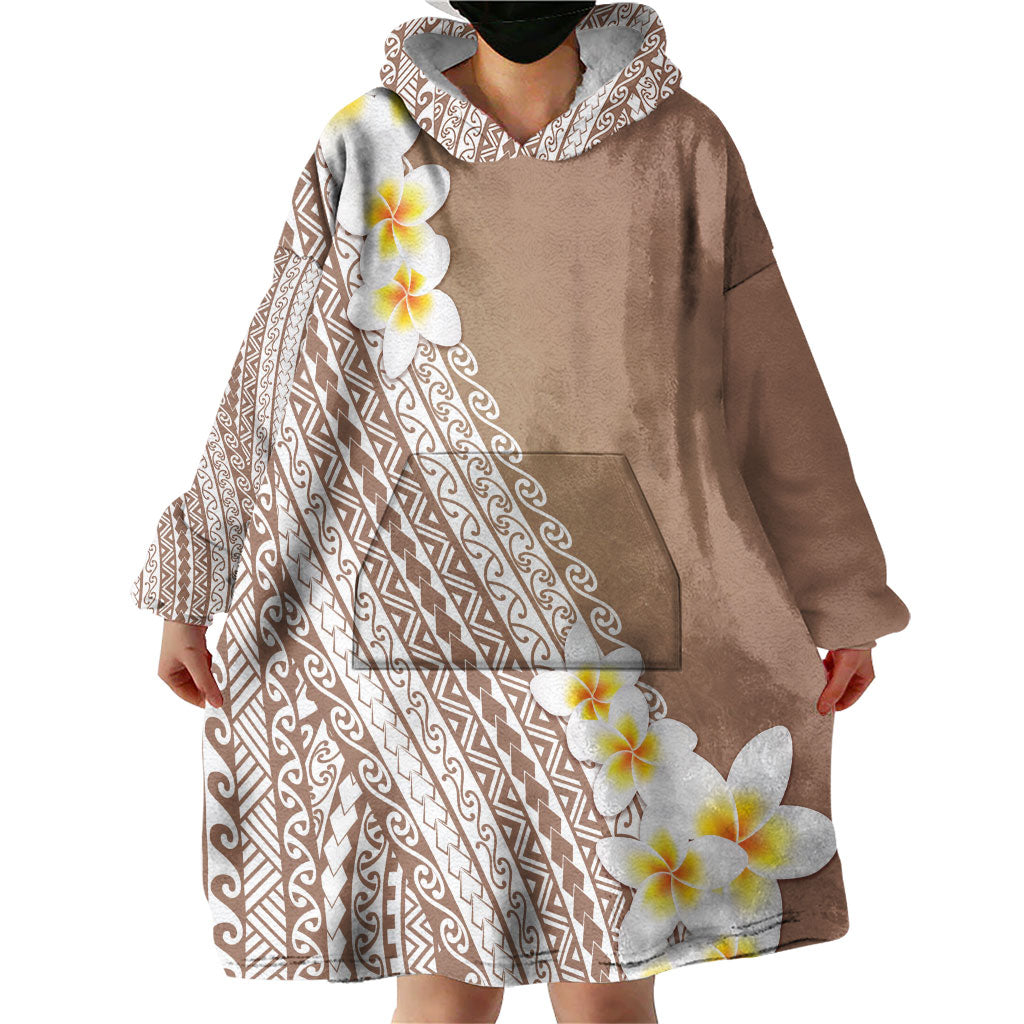Tahiti Plumeria Tribal Pattern Wearable Blanket Hoodie Wave Style Brown LT05 - Polynesian Pride