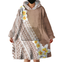Tahiti Plumeria Tribal Pattern Wearable Blanket Hoodie Wave Style Brown LT05 - Polynesian Pride