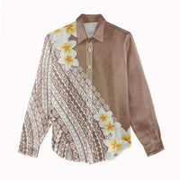 Tahiti Plumeria Tribal Pattern Women Casual Shirt Wave Style Brown LT05 - Polynesian Pride