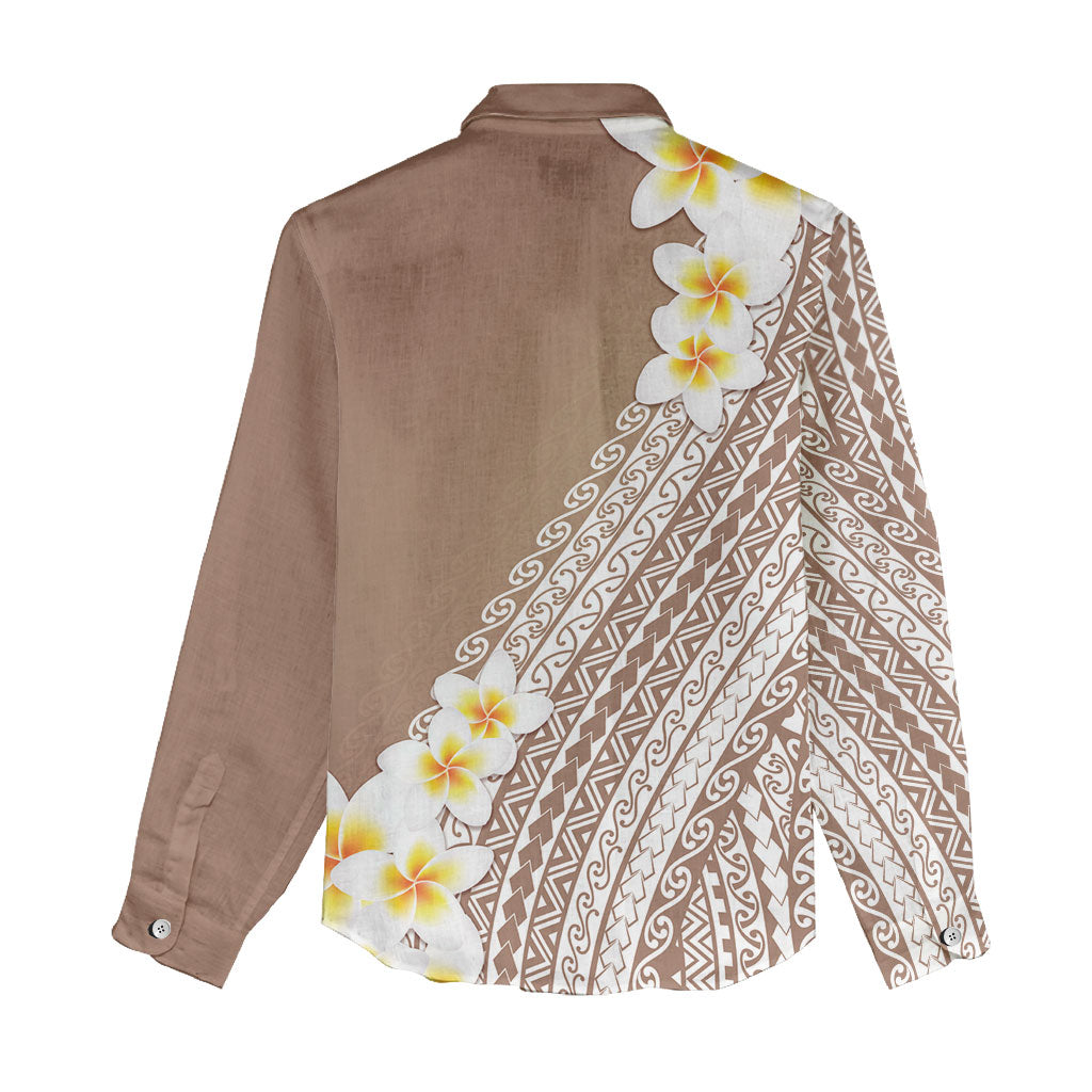 Tahiti Plumeria Tribal Pattern Women Casual Shirt Wave Style Brown LT05 - Polynesian Pride