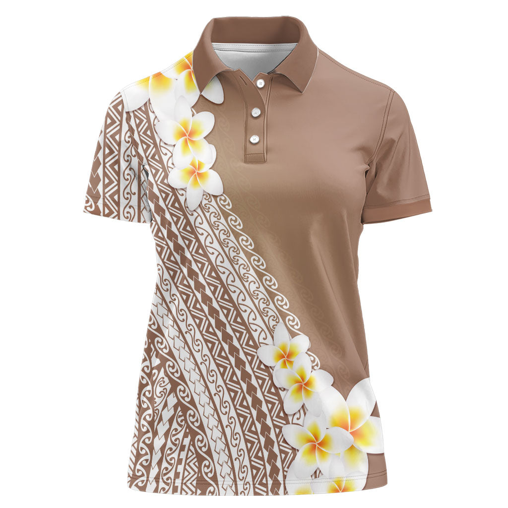 Tahiti Plumeria Tribal Pattern Women Polo Shirt Wave Style Brown LT05 Female Brown - Polynesian Pride
