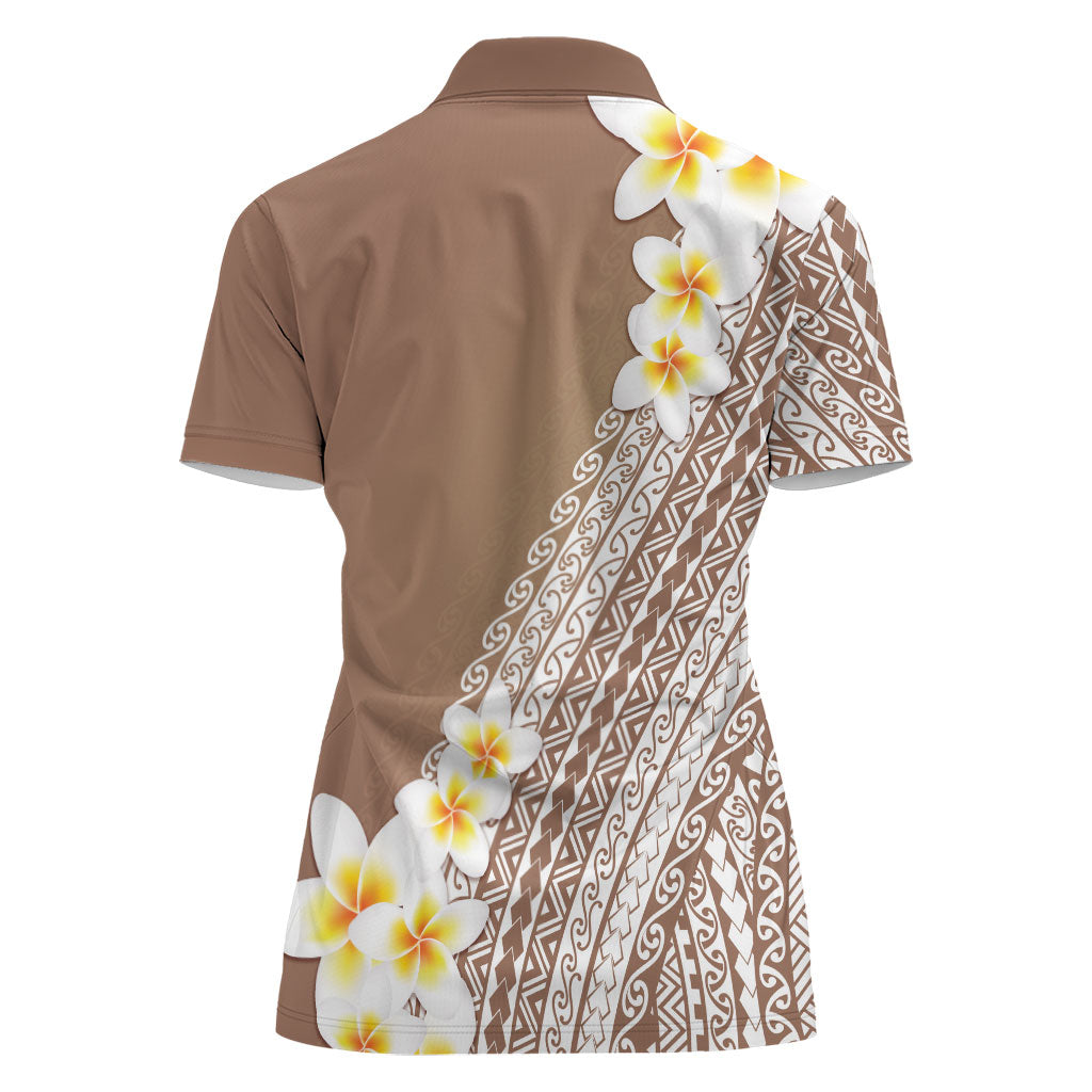 Tahiti Plumeria Tribal Pattern Women Polo Shirt Wave Style Brown LT05 - Polynesian Pride