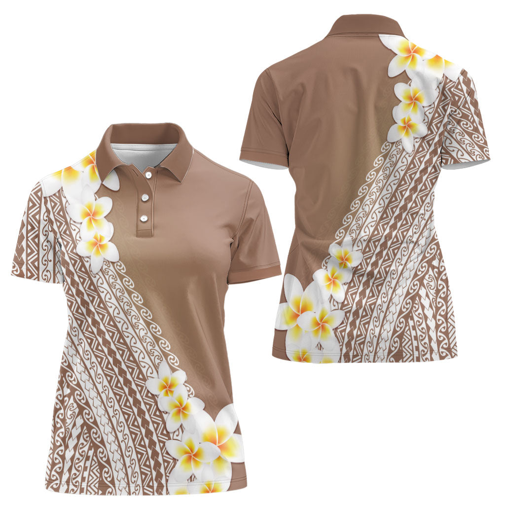 Tahiti Plumeria Tribal Pattern Women Polo Shirt Wave Style Brown LT05 - Polynesian Pride