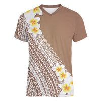 Tahiti Plumeria Tribal Pattern Women V-Neck T-Shirt Wave Style Brown LT05 Female Brown - Polynesian Pride