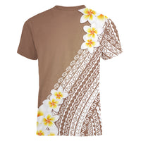 Tahiti Plumeria Tribal Pattern Women V-Neck T-Shirt Wave Style Brown LT05 - Polynesian Pride