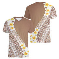 Tahiti Plumeria Tribal Pattern Women V-Neck T-Shirt Wave Style Brown LT05 - Polynesian Pride