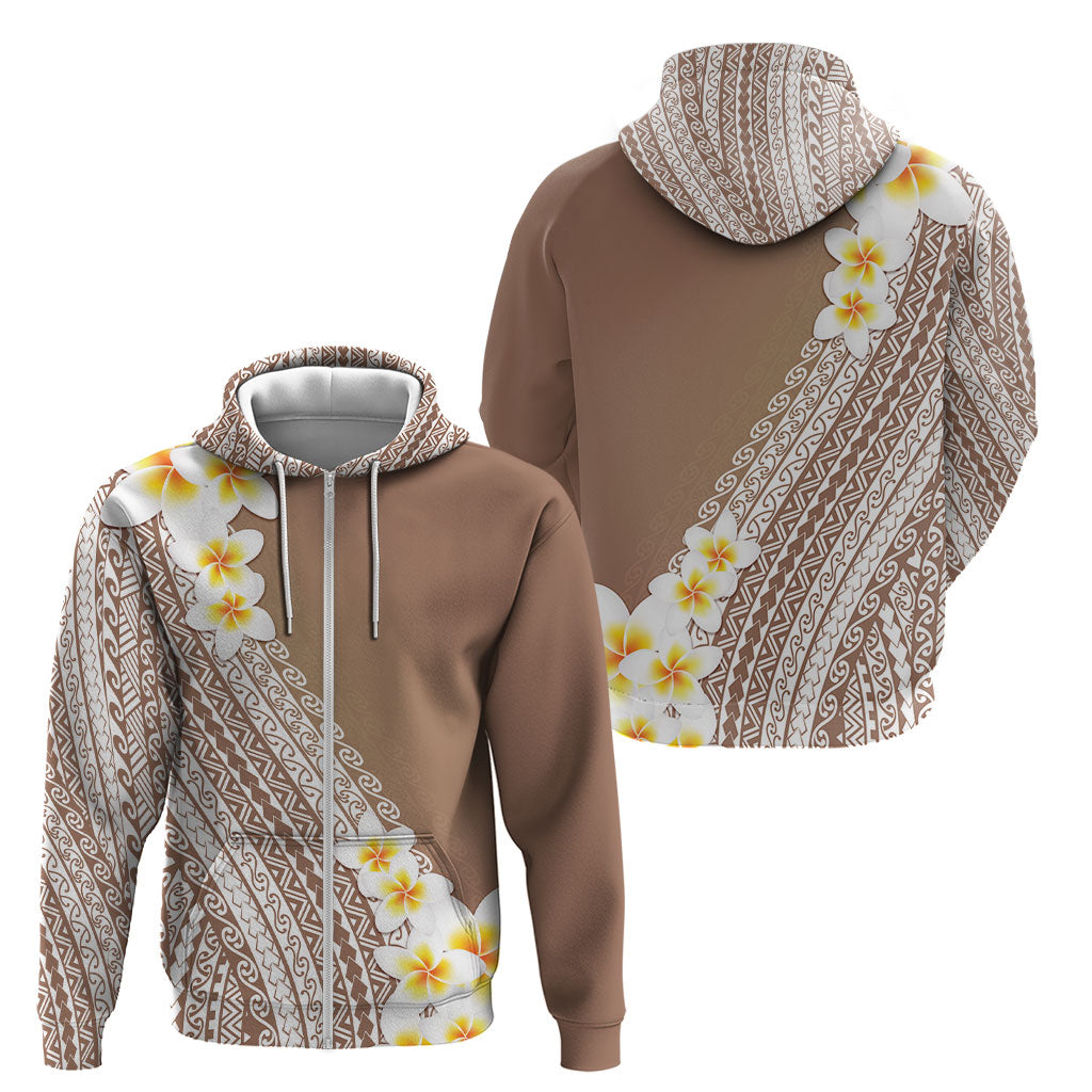 Tahiti Plumeria Tribal Pattern Zip Hoodie Wave Style Brown LT05 - Polynesian Pride