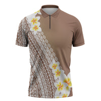 Tahiti Plumeria Tribal Pattern Zipper Polo Shirt Wave Style Brown LT05 Brown - Polynesian Pride