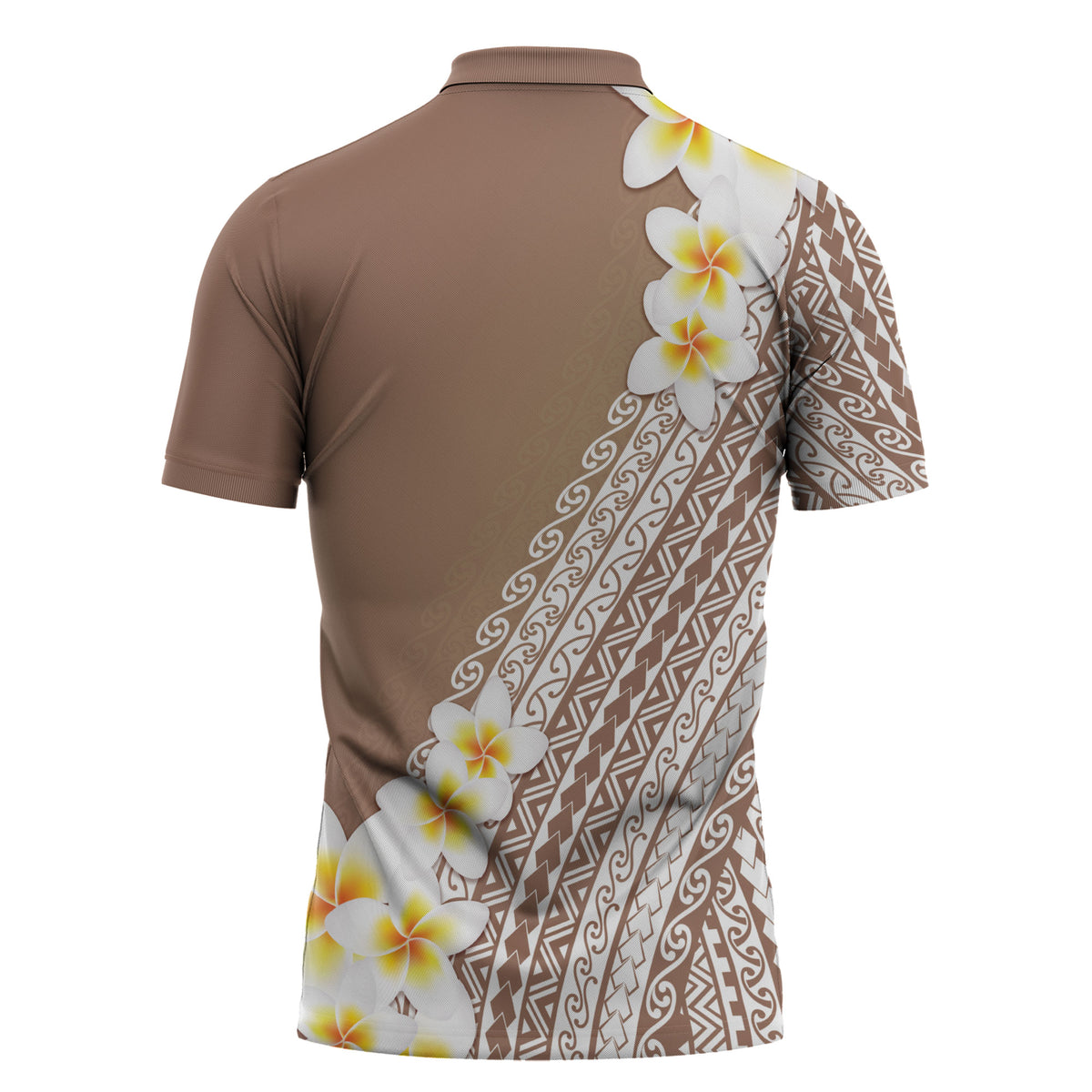 Tahiti Plumeria Tribal Pattern Zipper Polo Shirt Wave Style Brown LT05 - Polynesian Pride