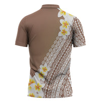 Tahiti Plumeria Tribal Pattern Zipper Polo Shirt Wave Style Brown LT05 - Polynesian Pride