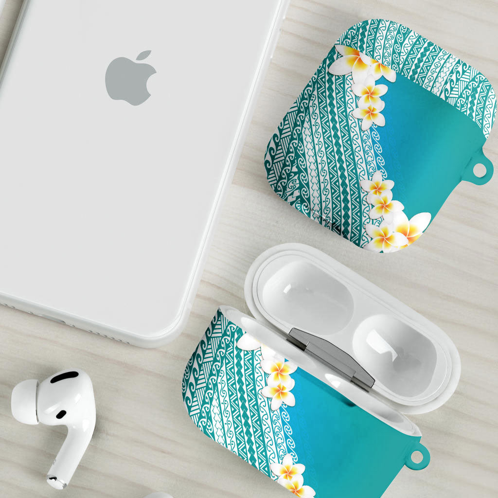 Tahiti Plumeria Tribal Pattern AirPods Case Wave Style Turquoise LT05 - Polynesian Pride
