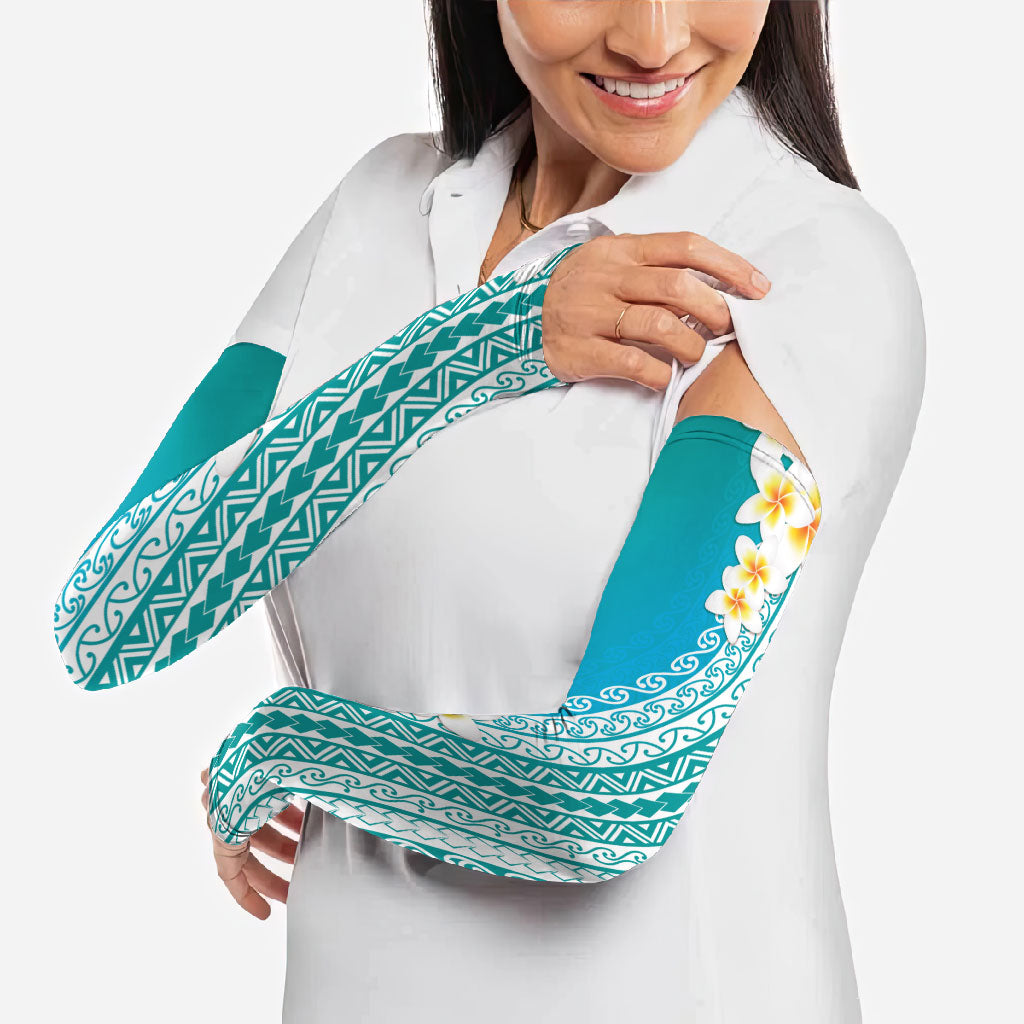Tahiti Plumeria Tribal Pattern Arm Sleeves Wave Style Turquoise LT05 - Polynesian Pride