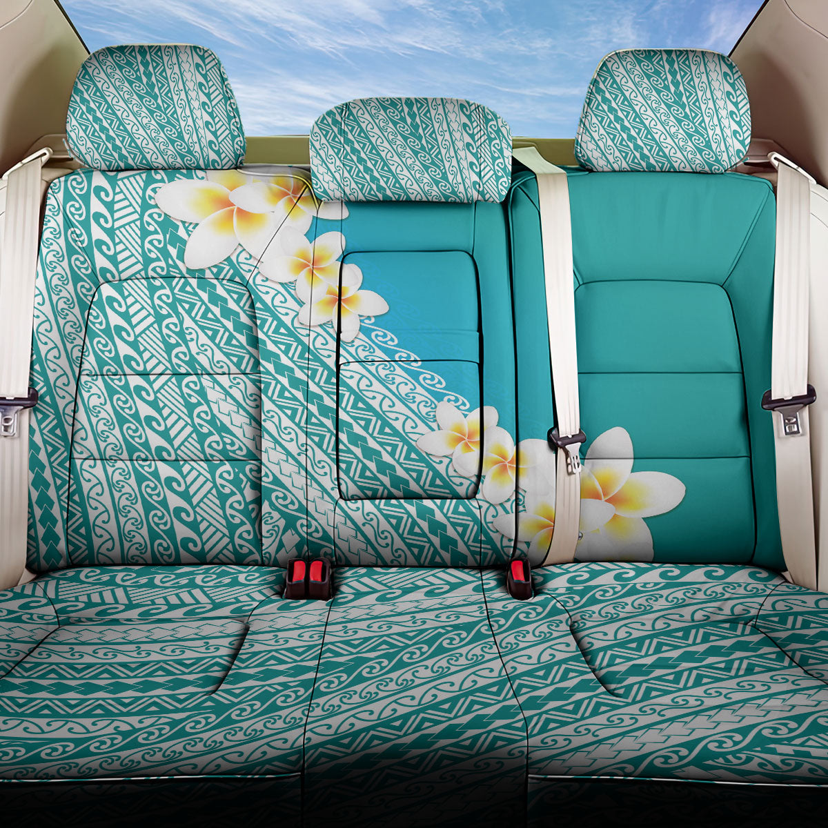 Tahiti Plumeria Tribal Pattern Back Car Seat Cover Wave Style Turquoise LT05 One Size Turquoise - Polynesian Pride