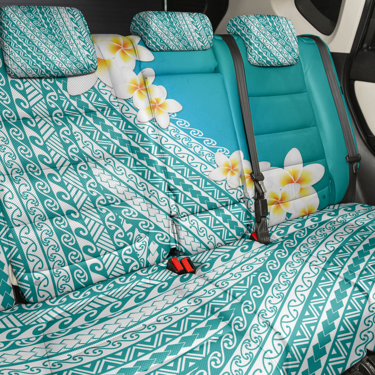 Tahiti Plumeria Tribal Pattern Back Car Seat Cover Wave Style Turquoise LT05 - Polynesian Pride