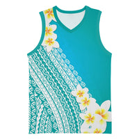 Tahiti Plumeria Tribal Pattern Basketball Jersey Wave Style Turquoise LT05 Unisex Turquoise - Polynesian Pride
