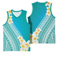 Tahiti Plumeria Tribal Pattern Basketball Jersey Wave Style Turquoise LT05 - Polynesian Pride