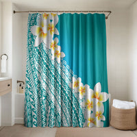 Tahiti Plumeria Tribal Pattern Bathroom Set Wave Style Turquoise LT05 Shower Curtain Only Turquoise - Polynesian Pride