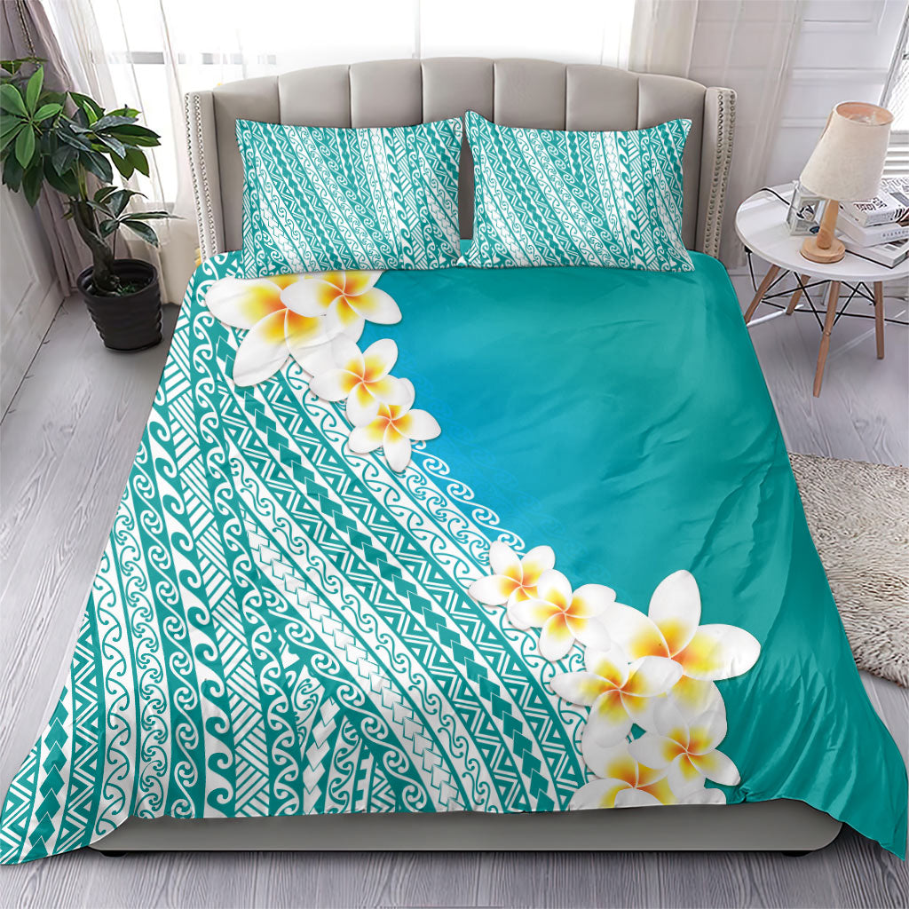 Tahiti Plumeria Tribal Pattern Bedding Set Wave Style Turquoise LT05 - Polynesian Pride
