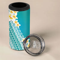 Tahiti Plumeria Tribal Pattern 4 in 1 Can Cooler Tumbler Wave Style Turquoise LT05 - Polynesian Pride