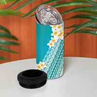 Tahiti Plumeria Tribal Pattern 4 in 1 Can Cooler Tumbler Wave Style Turquoise LT05 - Polynesian Pride