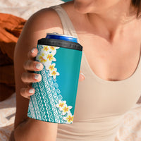 Tahiti Plumeria Tribal Pattern 4 in 1 Can Cooler Tumbler Wave Style Turquoise LT05 - Polynesian Pride